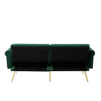 Divano letto 2 posti, rivestimento in velluto, piedi dorati, 173x75x70 cm, Verde(m-10)