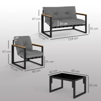 Outsunny Garden Furniture Set, 4 Piece Indoor Outdoor Conservatory with Loveseat Sofa, Armchairs, Glass Top Coffee Table, Cushions for Balcony, Poolside, Patio, Light Grey(m-3)