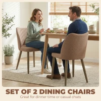 HOMCOM Dining Chairs Set of 2, Linen Upholstered Kitchen Chairs with Padded Seat, Curved Backrest, Rubberwood Legs, Brown(m-4)
