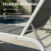 Outsunny Lettino Prendisole da Giardino con Ruote, in Texteline con Telaio in Alluminio, Grigio Scuro e Bianco(m-5)