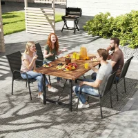 Outsunny Lot de 4 Chaises de Jardin Extérieures, Chaise de Salle à Manger Empilables avec Accoudoirs et Dossier Haut, Noir(m-9)