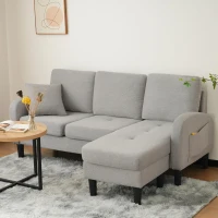 Divano angolare a forma di L con chaise longue, rivestimento in cotone-lino, cuscini inclusi, 166x118x77 cm, Grigio(m-5)
