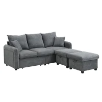 Divano angolare a U, con vano contenitore, pouf incluso, rivestimento in chenille, 188x186x86 cm, Grigio scuro(m-6)