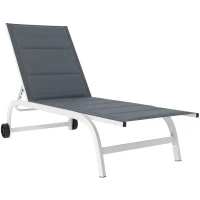 Outsunny Lettino Prendisole da Giardino con Ruote, in Texteline con Telaio in Alluminio, Grigio Scuro e Bianco(m-1)