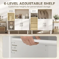 HOMCOM Sideboard Küchenschrank mit Schublade, 2 Schränken, Offenem Fach, geriffelter Acrylglastür 80 x 34 x 91 cm Weiß+Eiche(m-6)