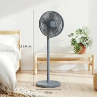 HOMCOM 40 cm Standing Fan, Cooling Floor Fan with 80° Oscillating, Adjustable Tilt and Height, 4 Speed, Remote Control, Grey(m-3)