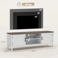 HOMCOM Meuble TV 140 cm, meuble télé pour téléviseur jusqu'à 42 pouces avec 2 portes, 2 compartiments ouverts, blanc et marron(m-3)