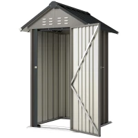 Outsunny Depozit metalic pentru unelte 1,17 m², magazie cu acoperiș în două ape, ventilație, lacăt și mănuși, 122 x 121 x 192 cm(m-10)