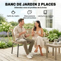 Outsunny Banc de jardin 2 places, banc d'extérieur en résine tressée avec cadre en métal, résistant aux intempéries, naturel(m-4)
