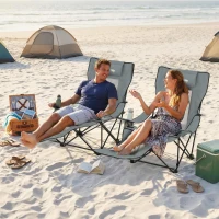 Outsunny Lot de 2 Chaises de Camping Pliante Inclinable 4 Positions, Repose-Pieds Amovible, Porte-Gobelet, 165x80x90cm, Gris(m-10)