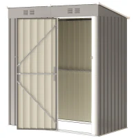 Outsunny Abrigo de Jardim em Metal Encostável 2 Grades de Ventilação Telhado Inclinado Anti-UV 163x90x179cm Cinza Claro(m-7)