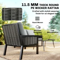 Outsunny 4 Seater Rattan Garden Furniture Set with 2 Armchairs, Loveseat, Coffee Table, Garden Sofa Set with Cushions, Dark Grey(m-4)