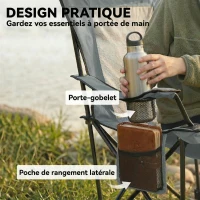Outsunny Lot de 2 Chaises de Camping Pliante Inclinable 4 Positions, Repose-Pieds Amovible, Porte-Gobelet, 165x80x90cm, Gris(m-8)