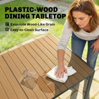 Outsunny 7-częściowy zestaw mebli ogrodowych, zestaw jadalniany z 1 stołem, 6 krzesłami, poduszkami, na taras, imitacja drewna(m-5)