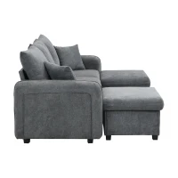 Divano angolare a U, con vano contenitore, pouf incluso, rivestimento in chenille, 188x186x86 cm, Grigio scuro(m-8)
