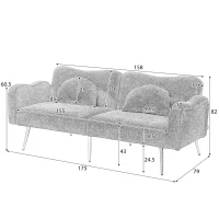 Divano letto 2 posti con superficie effetto lana d'agnello e piedi dorati, 175x79x82 cm, Bianco(m-3)