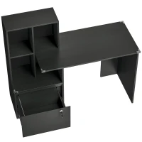 HOMCOM Schreibtisch mit Regal 4 Fächer und abschließbarer Schublade, 126 x 50 x 109 cm, schwarz(m-1)
