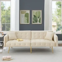 Divano-letto 2 posti, rivestimento in velluto, piedi dorati, 178x82x70 cm, Beige(m-4)