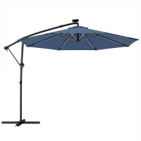 Outsunny 3 m Garden Cantilever Parasol with LED Solar Light, Round Overhanging Umbrella with 360° Rotation, Cover, Navy Blue(m-1)