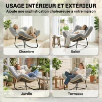 Outsunny Fauteuil à bascule de jardin pour intérieur et extérieur, rocking chair en résine tressée avec coussin moelleux, gris(m-7)