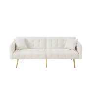 Divano-letto 2 posti, rivestimento in velluto, piedi dorati, 178x82x70 cm, Bianco(m-2)