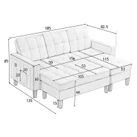 Divano a forma di L, rivestimento in chenille, LED & USB, 185x135x85 cm, Grigio(m-3)
