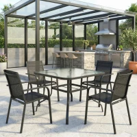 Outsunny Tavolo da Giardino Quadrato a 4 Posti con Piano in Vetro e Foro per Ombrellone Ø43 mm, Nero(m-8)