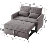 Divano pieghevole a due posti, rivestimento in cotone e lino, 114x77x82,5 cm, Grigio(m-3)