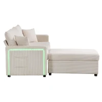 Divano a L con LED, rivestimento in velluto a coste, ottomana, 184x84,5x85,5 cm, Beige(m-7)