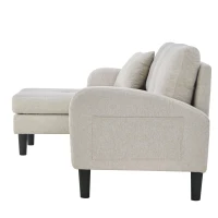 Divano angolare a forma di L con chaise longue, rivestimento in cotone-lino, cuscini inclusi, 166x118x77 cm, Grigio e bianco(m-6)