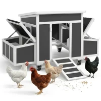 PawHut Adăpost din Lemn pentru Găini, cu Cuiburi pentru 6 Găini, Gri Închis(m-11)