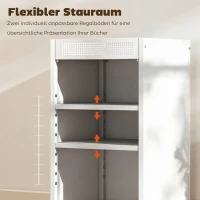 HOMCOM Bücherregal mobil mit verstellbaren Regalen, 3-stufiger Rollwagen mit oberem Korb, Weiß(m-5)