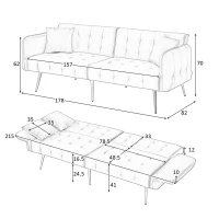 Divano-letto 2 posti, rivestimento in velluto, piedi dorati, 178x82x70 cm, Giallo(m-3)