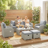 Outsunny Six-piece Rattan Garden Furniture Set with Reclining Armchairs - Dark Grey(m-9)