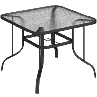 Outsunny Tavolo da Giardino Quadrato a 4 Posti con Piano in Vetro e Foro per Ombrellone Ø43 mm, Nero