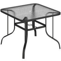 Outsunny Tavolo da Giardino Quadrato a 4 Posti con Piano in Vetro e Foro per Ombrellone Ø43 mm, Nero(m-1)