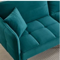 Divano-letto 2-in-1, schienali regolabili, rivestimento in velluto, gambe in legno, 176x78x76 cm, Blu-verde(m-9)