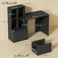 HOMCOM Scrivania per Computer con Libreria a 4 Scomparti e Cassetto con Serratura, 126x50x109 cm, Nero(m-3)