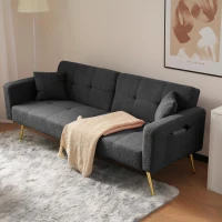 Divano letto con funzione letto, schienale regolabile, gambe dorate, rivestimento in sherpa, 175x64x72 cm, Grigio(m-1)