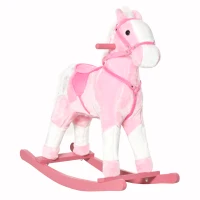 HOMCOM Cavallo a Dondolo in Legno con Suono Animale Regalo Giocattolo per i Bambini, 74 x 28 x 65 cm, Rosa(m-11)