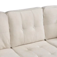 Divano angolare a L in chenille, pouf mobile, cuscini inclusi, 195x149x86 cm, Beige chiaro(m-10)