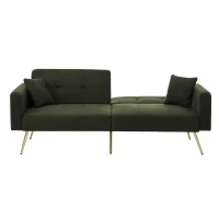 Divano letto con funzione letto, schienale regolabile, gambe dorate, rivestimento in sherpa, 175x64x72 cm, Verde(m-6)