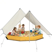 AIYAPLAY Sandkasten mit Dach 4 Sitzbänken Bodenplane für 8 Kinder von 3-8 Jahren für Outdoor Garten Holz 214,5 x 214,5 cm Gelb(m-11)
