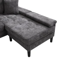 Divano angolare a L in chenille, pouf mobile, cuscini inclusi, 195x149x86 cm, Grigio(m-9)