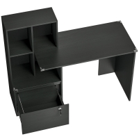 HOMCOM Birou pentru calculator cu bibliotecă 4 compartimente și sertar blocabil, 126 x 50 x 109 cm, negru