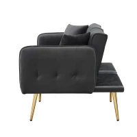 Divano-letto 2 posti, rivestimento in velluto, piedi dorati, 178x82x70 cm, Grigio(m-7)