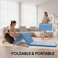 HOMCOM Mata treningowa, składana mata fitness, mata sportowa z uchwytami do jogi, MMA, fitnessu, pilatesu, 240 x 120 x 5 cm, jasnoniebieska(m-4)