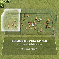 PawHut Galinheiro para Exterior 3x6 m Galinheiro de Aço Galvanizado com Comedouro Suspenso Tipo Espeto Poleiro Anti-UV Prata(m-8)