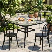Outsunny Masă de grădină pătrată pentru 4 persoane cu blat din sticlă și orificiu pentru umbrelă Ø54 mm, negru(m-2)