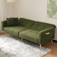 Divano letto con funzione letto, schienale regolabile, gambe dorate, rivestimento in sherpa, 175x64x72 cm, Verde(m-1)